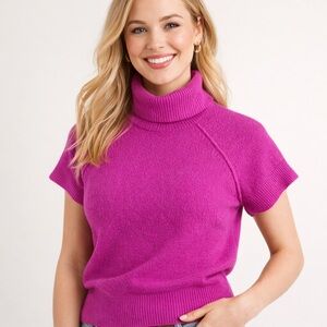 Yet again Knit Sweater Hot Pink/magenta Barbiecore High neckline shortsleeve S